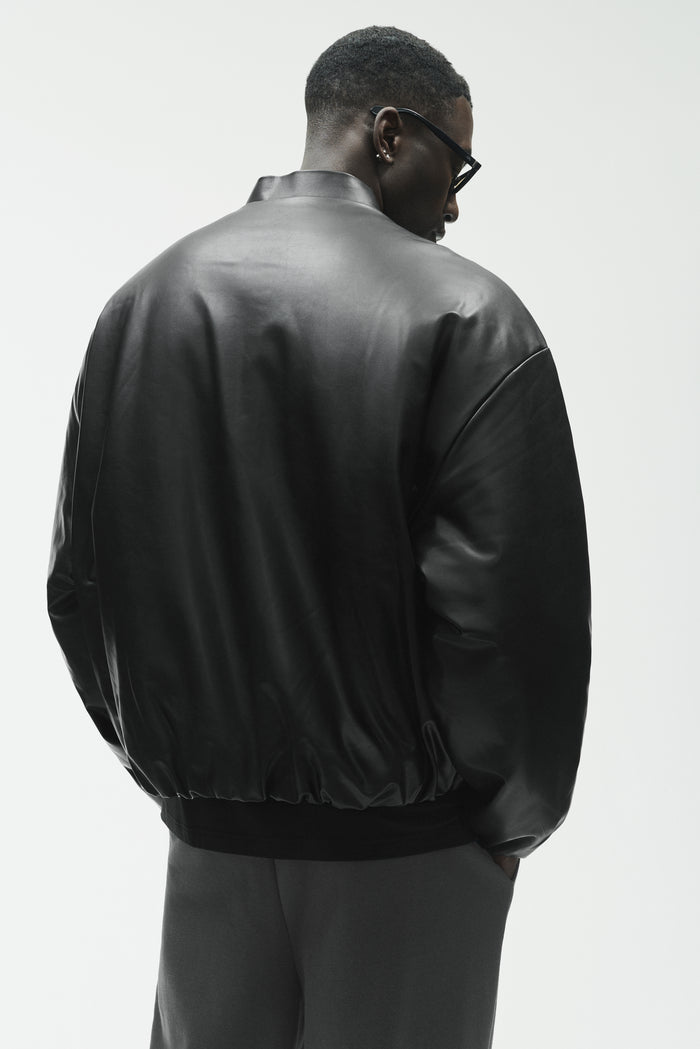 Faux Leather Premier Bomber - Black
