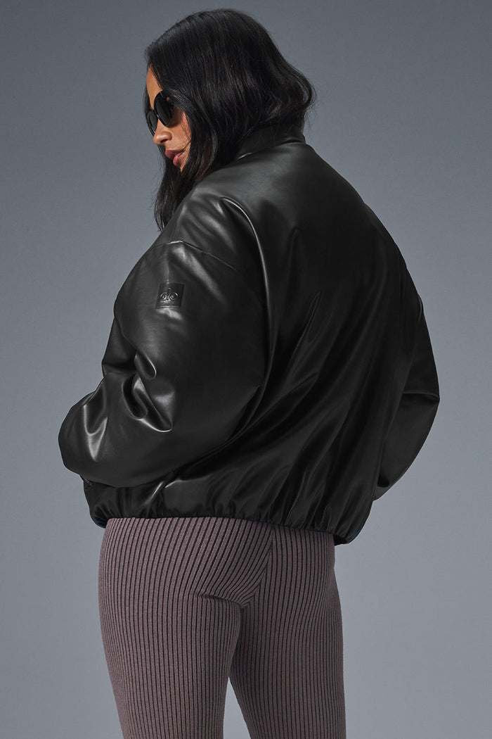 Faux Leather Premier Bomber - Black