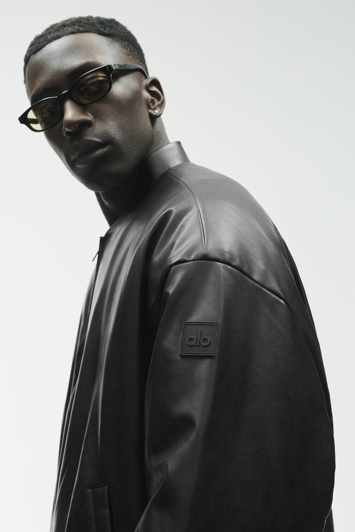Faux Leather Premier Bomber - Black