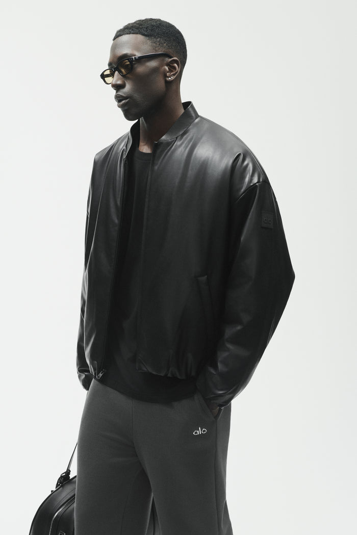Faux Leather Premier Bomber - Black