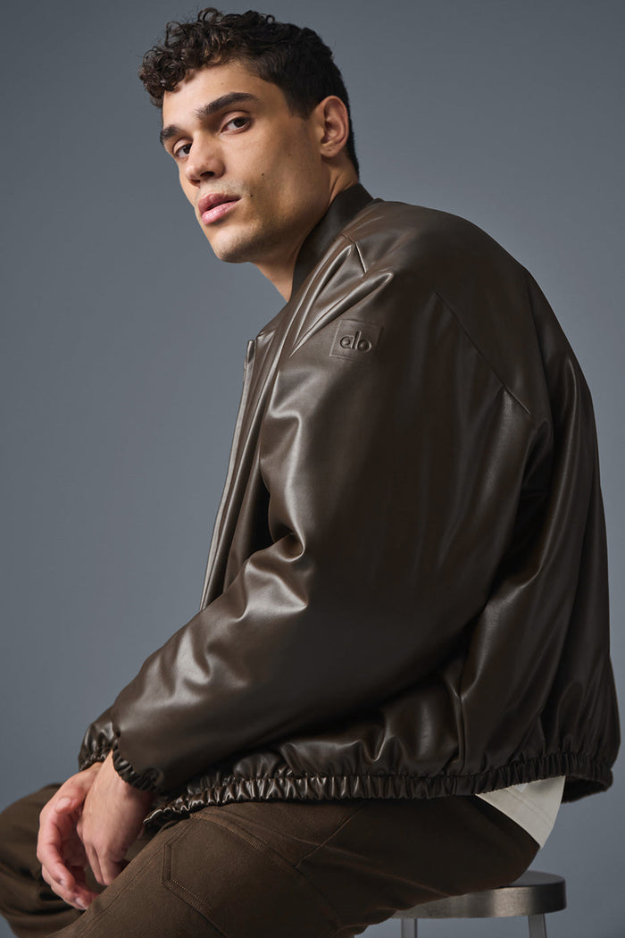 Faux Leather Premier Bomber - Espresso