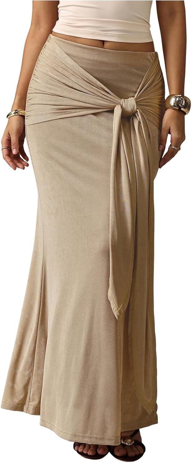 Floerns Women Elegant Boho Wrap Ruched Maxi Fishtail Bodycon Long Skirts