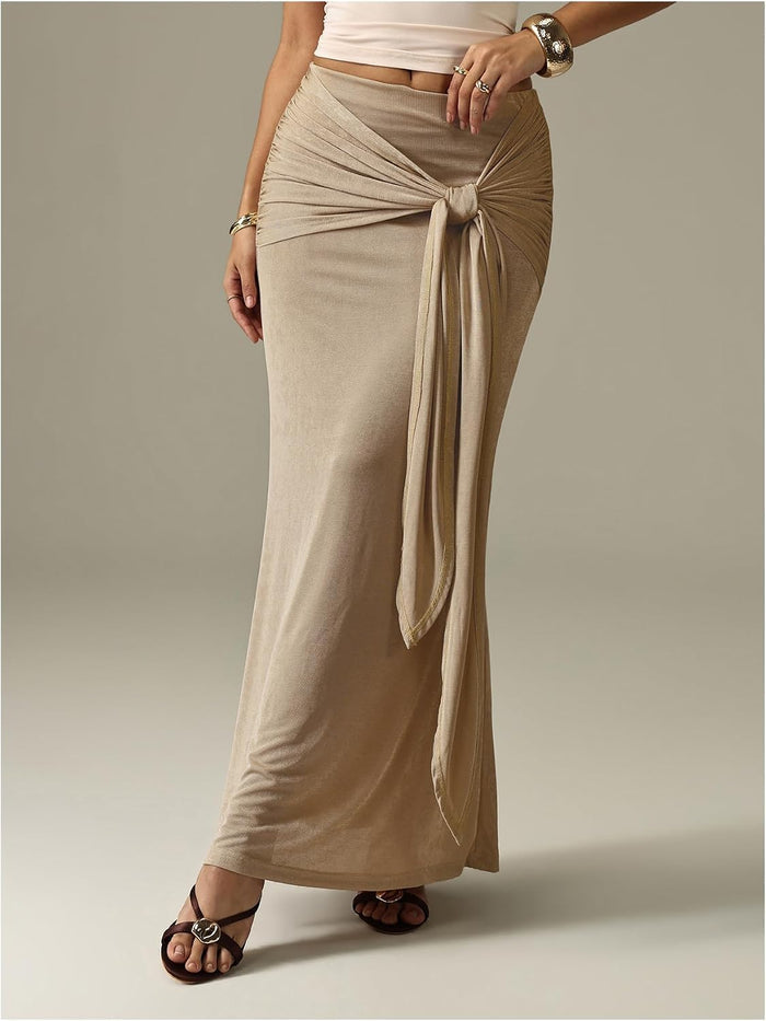 Floerns Women Elegant Boho Wrap Ruched Maxi Fishtail Bodycon Long Skirts
