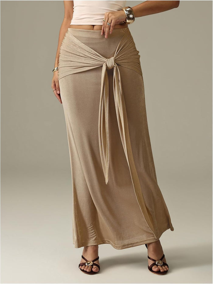Floerns Women Elegant Boho Wrap Ruched Maxi Fishtail Bodycon Long Skirts