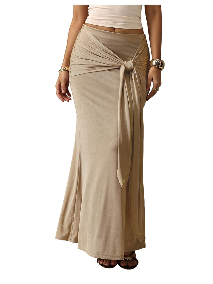 Floerns Women Elegant Boho Wrap Ruched Maxi Fishtail Bodycon Long Skirts