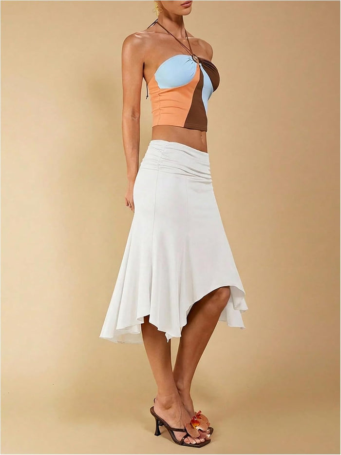 Floerns Women's Y2K Summer Asymmetrical Ruffle Hem Date Night Midi Skirts