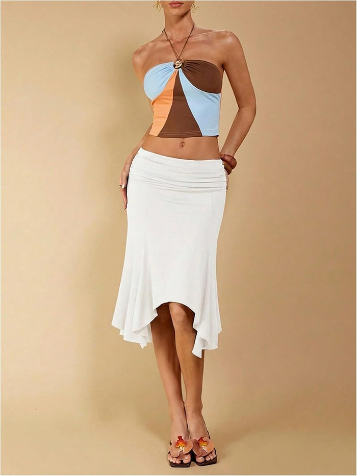 Floerns Women's Y2K Summer Asymmetrical Ruffle Hem Date Night Midi Skirts
