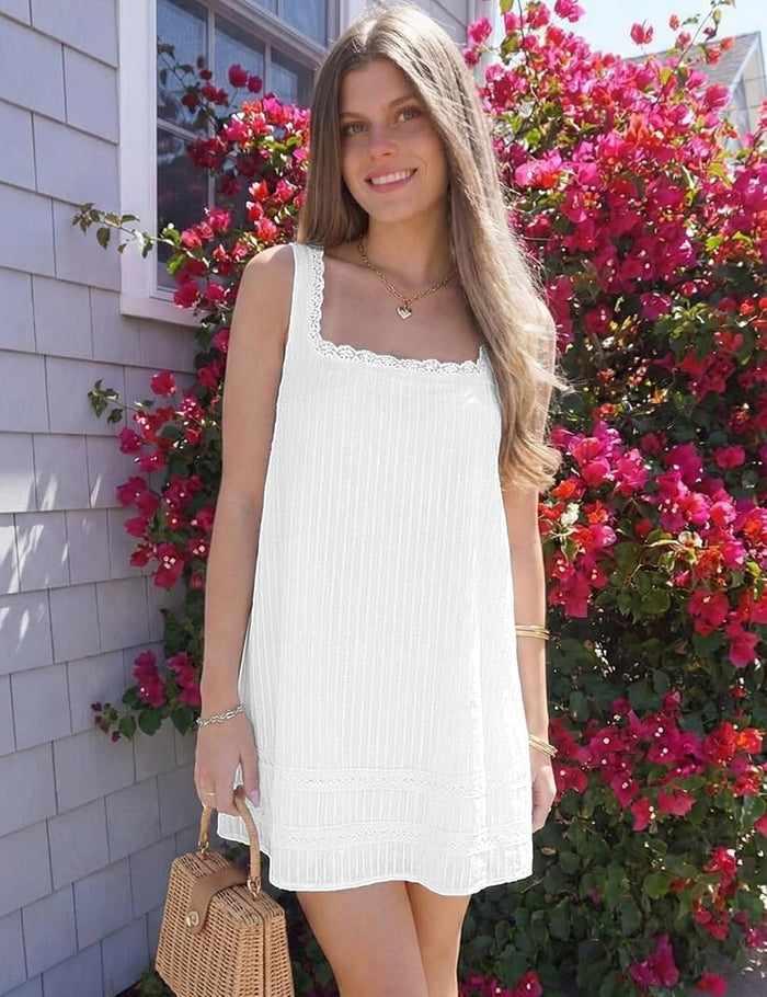 FOMELY Womens Square Neck Cotton Sundress Casual Summer Mini Dress 2026