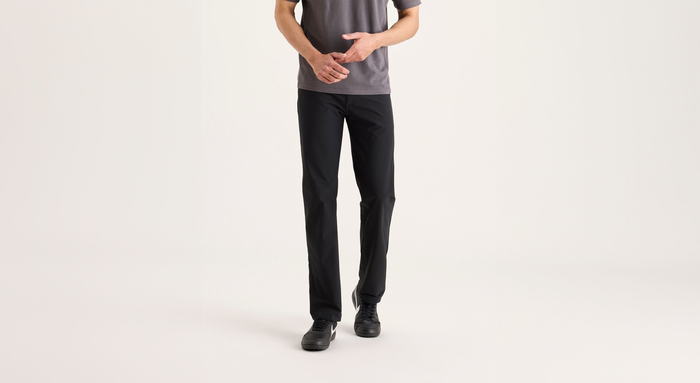 Front view of model wearing Beautiful Black Go Airweave 5-Pocket, Straight Fit.
