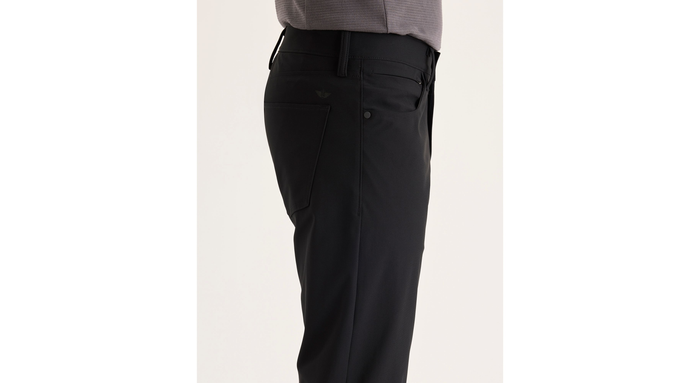 Side view of model wearing Beautiful Black Go Airweave 5-Pocket, Straight Fit.
