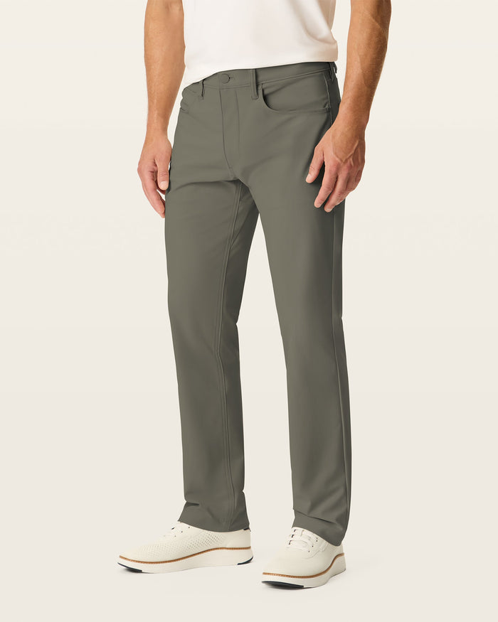 Side view of model wearing Tea Leaf Go Airweave 5-Pocket, Straight Fit.