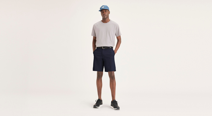 Front view of model wearing Navy Blazer Go Airweave Short.