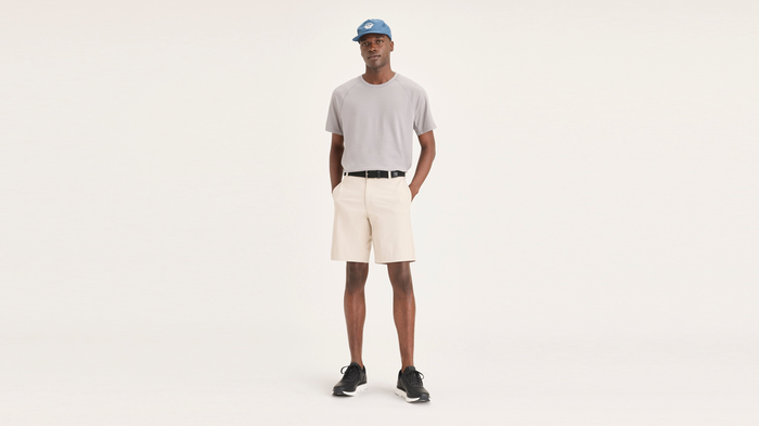 Front view of model wearing Sahara Khaki Go Airweave Short.