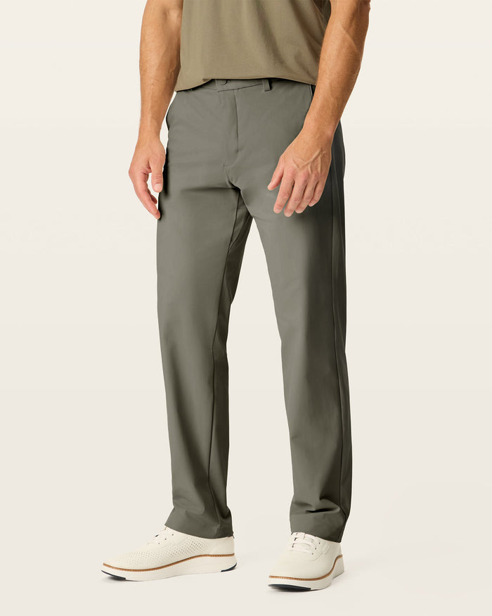Side view of model wearing Tea Leaf Go Airweave Chino, Slim Fit.