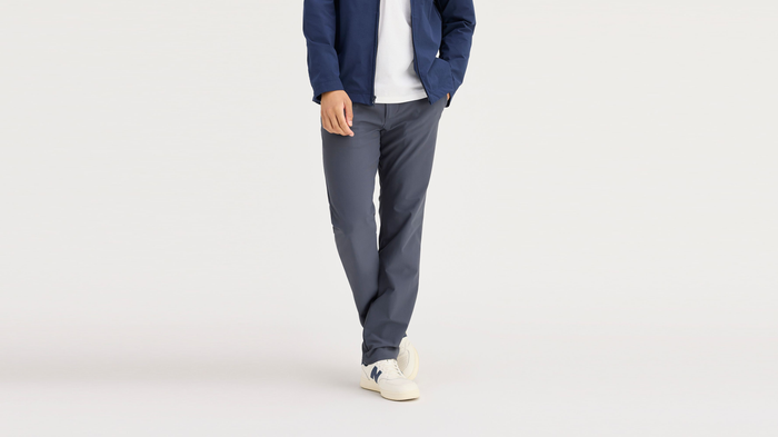Front view of model wearing Ombre Blue Go Airweave Chino, Slim Fit.