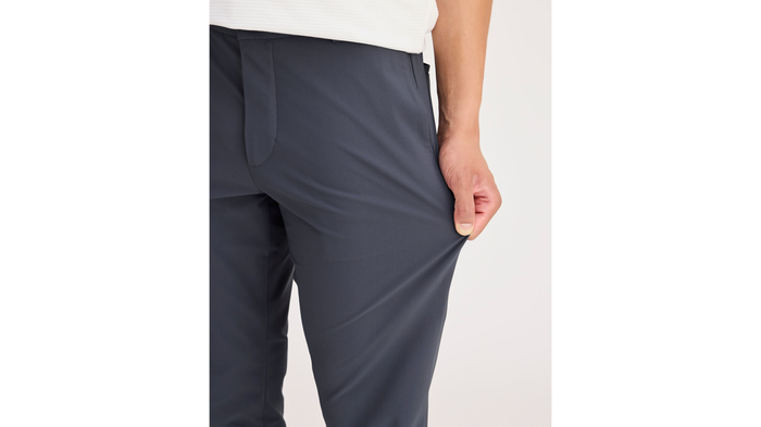 View of model wearing Ombre Blue Go Airweave Chino, Slim Fit.