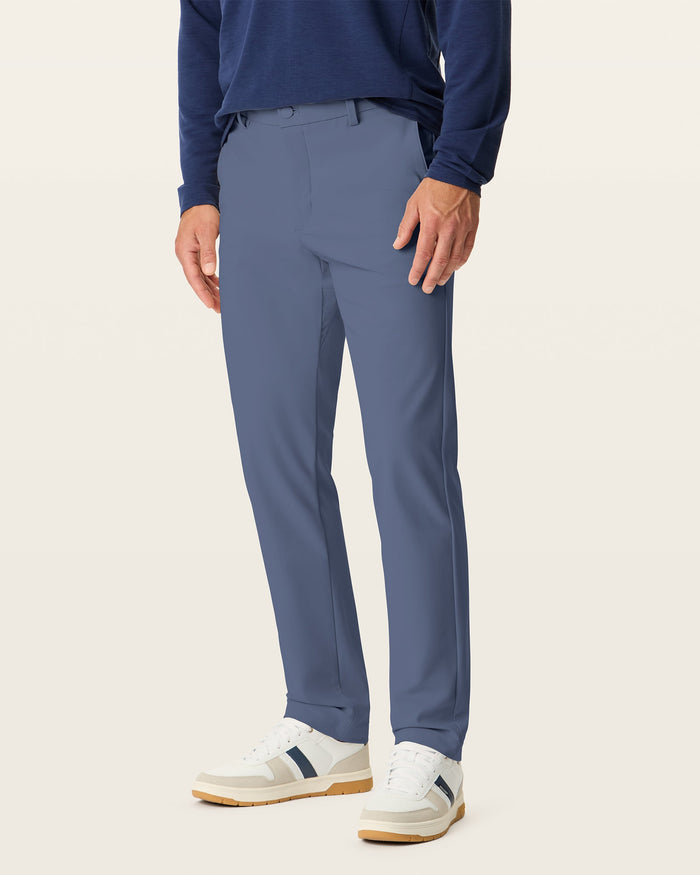Side view of model wearing Ombre Blue Go Airweave Chino, Straight Fit.