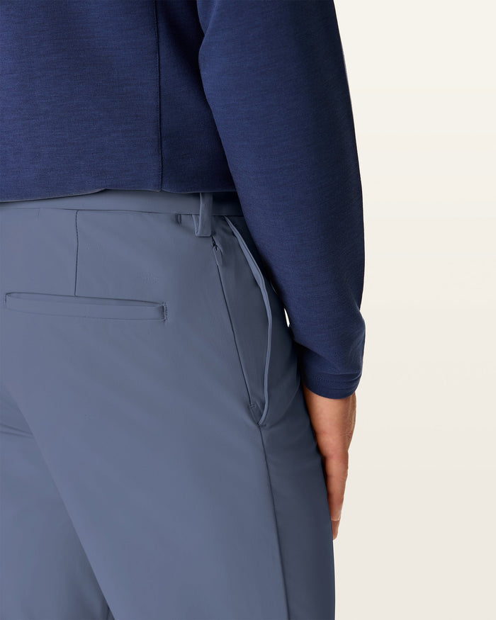 View of model wearing Ombre Blue Go Airweave Chino, Straight Fit.