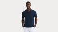 Front view of model wearing Navy Blazer Go Polo, Regular Fit.
