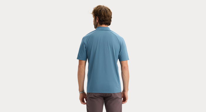 View of model wearing Bluestone Go Polo, Regular Fit.