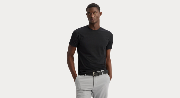 View of model wearing Beautiful Black Go Tee, Slim Fit.