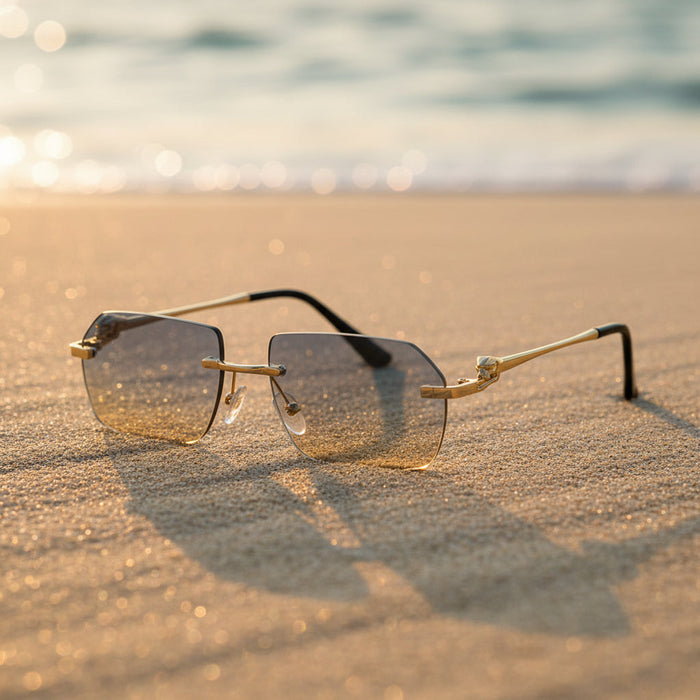 Gold Frame Cheetah Rimless Sunglasses – INS Hip-Hop Style