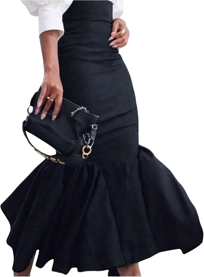 GORGLITTER Women's Ruffle Maxi Pencil Skirts High Waisted Long Skirt