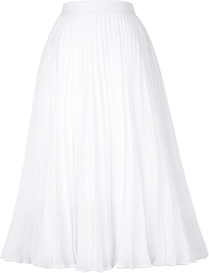 GRACE KARIN Pleated Midi Skirt for Women Chiffon A-Line Outfits