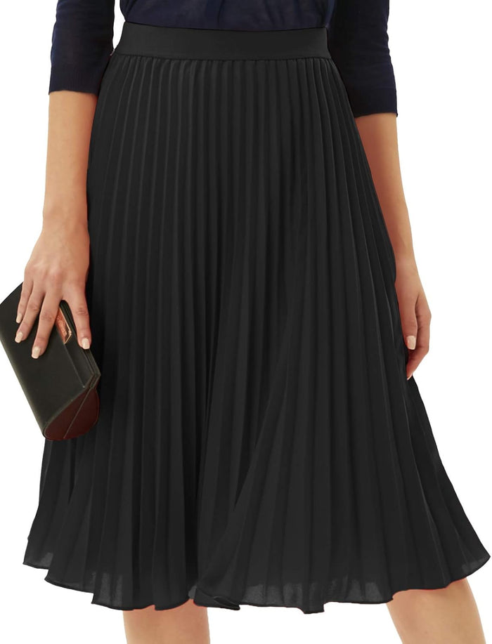 GRACE KARIN Pleated Midi Skirt for Women Chiffon A-Line Outfits