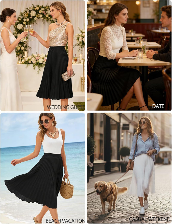 GRACE KARIN Pleated Midi Skirt for Women Chiffon A-Line Outfits