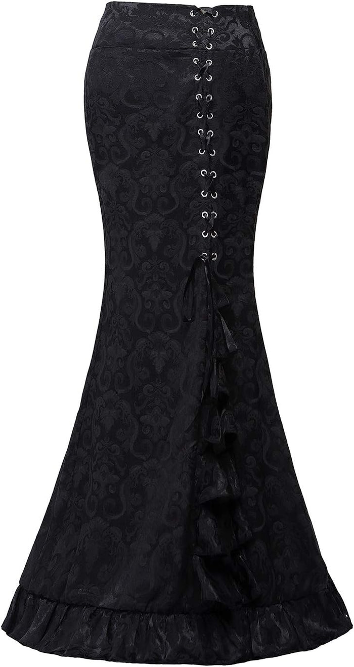 High Waist Vintage Bodycon Long Lace Mermaid Skirt Ruffled Steampunk Skirt Fishtail Evening Party Dress