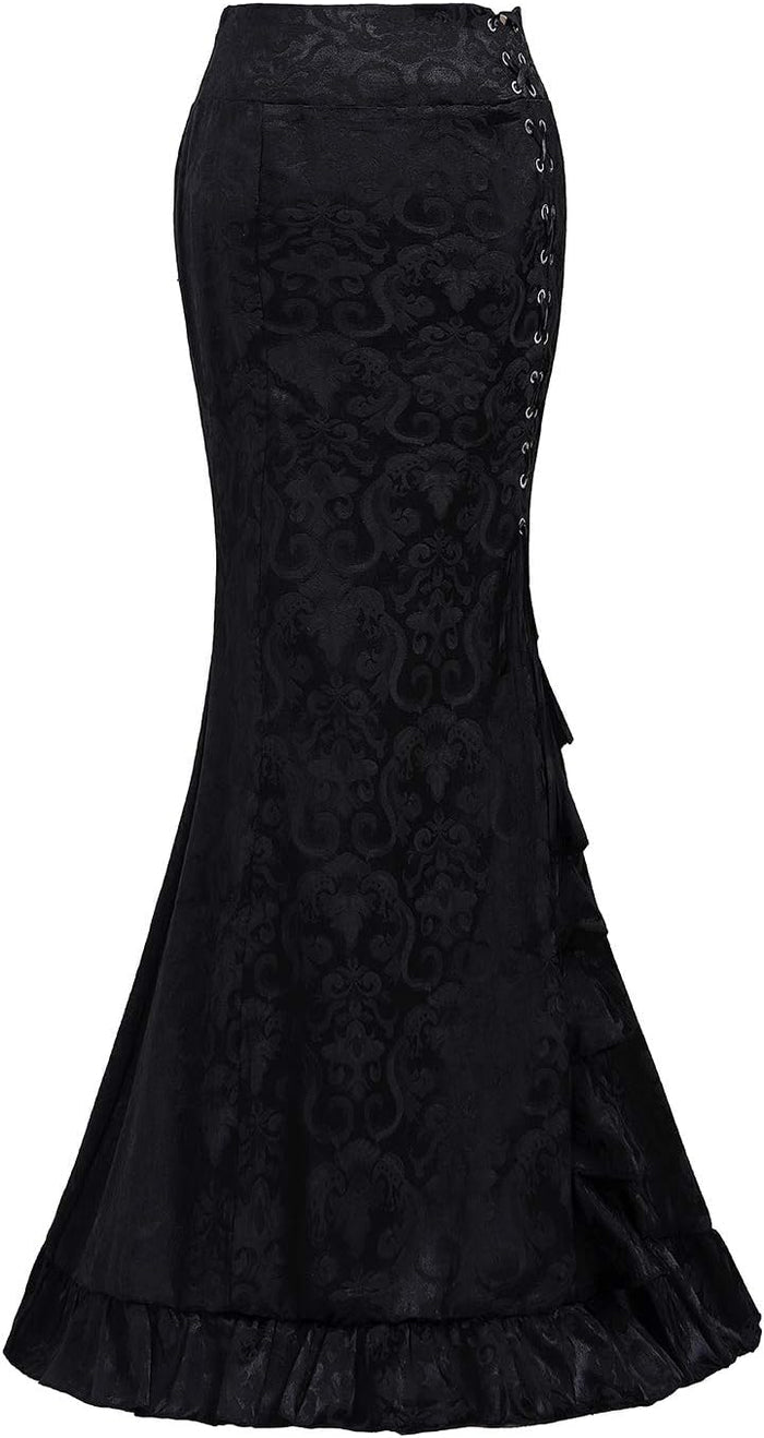 High Waist Vintage Bodycon Long Lace Mermaid Skirt Ruffled Steampunk Skirt Fishtail Evening Party Dress