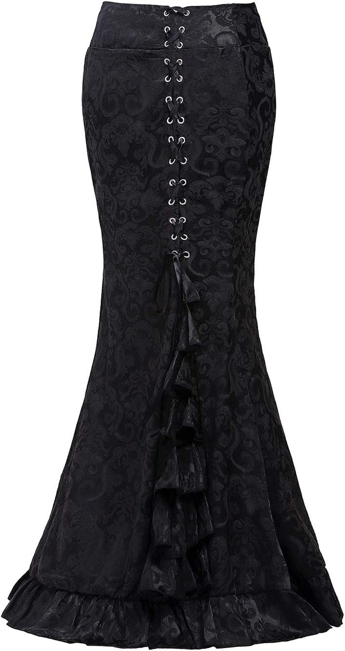 High Waist Vintage Bodycon Long Lace Mermaid Skirt Ruffled Steampunk Skirt Fishtail Evening Party Dress