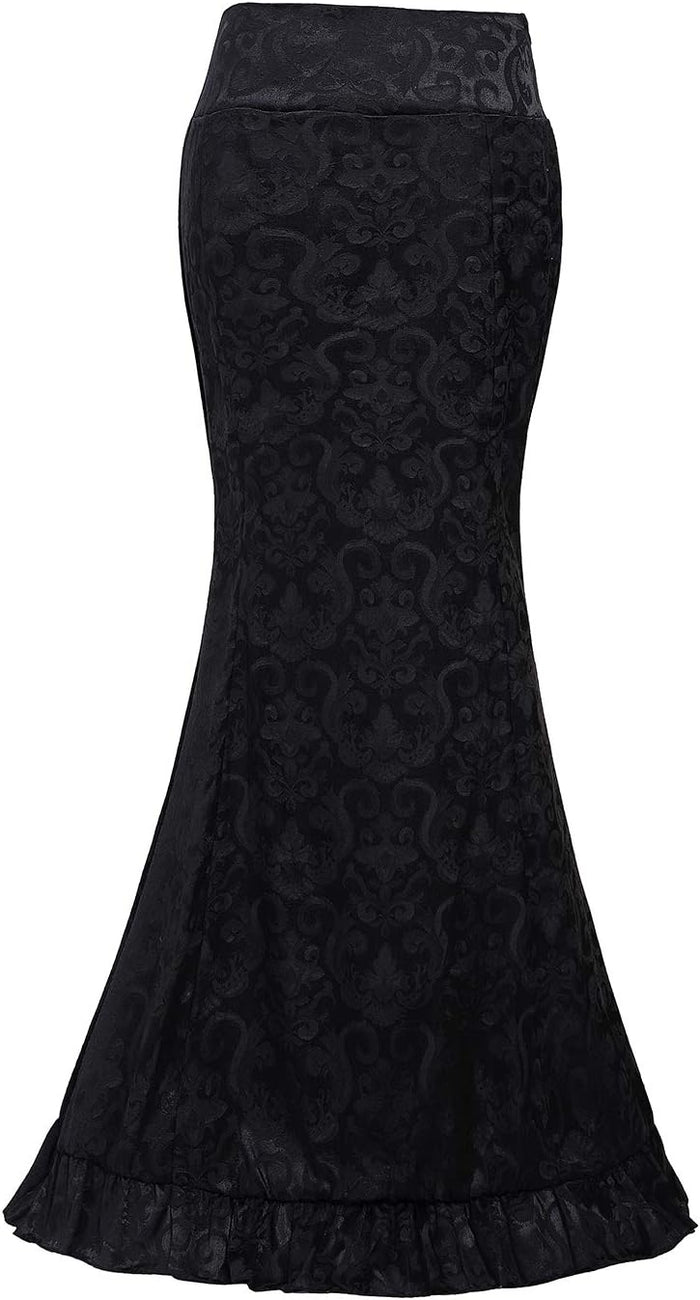 High Waist Vintage Bodycon Long Lace Mermaid Skirt Ruffled Steampunk Skirt Fishtail Evening Party Dress
