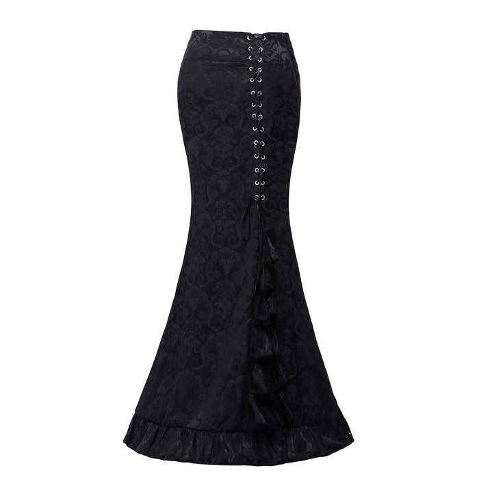 High Waist Vintage Bodycon Long Lace Mermaid Skirt Ruffled Steampunk Skirt Fishtail Evening Party Dress