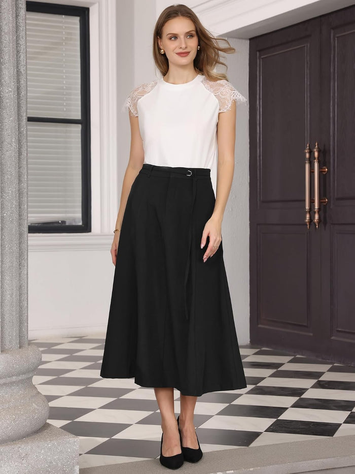 Hobemty Women's A-Line Skirt with Pockets Elastic High Waist Maxi Skirt