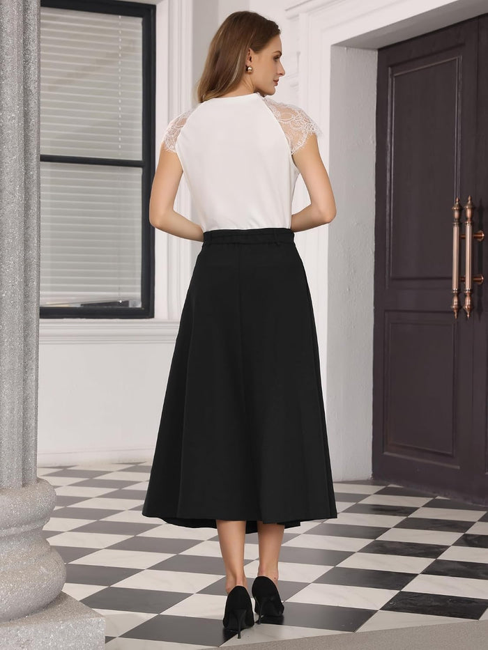 Hobemty Women's A-Line Skirt with Pockets Elastic High Waist Maxi Skirt