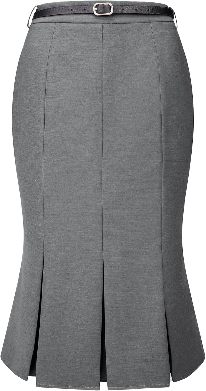 Hobemty Women's Elegant Formal Skirt with Belt Knee Length Fishtail Pencil Skirt