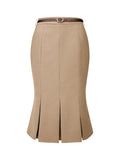 Hobemty Women's Elegant Formal Skirt with Belt Knee Length Fishtail Pencil Skirt