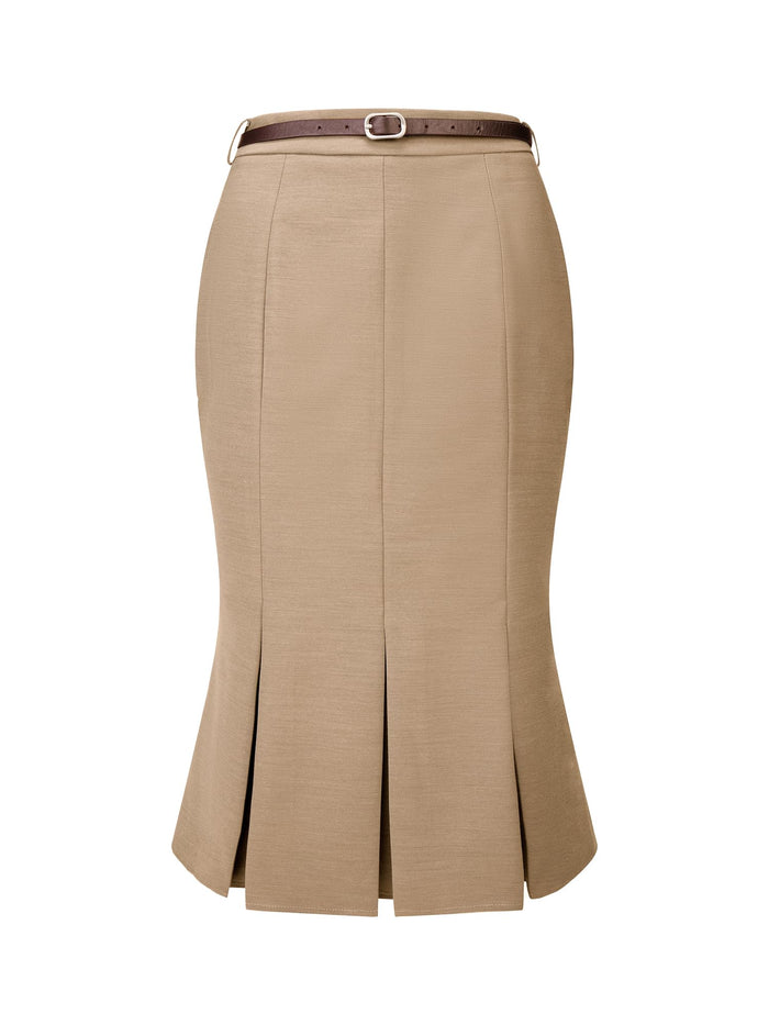 Hobemty Women's Elegant Formal Skirt with Belt Knee Length Fishtail Pencil Skirt