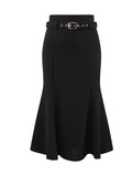 Hobemty Women's Fishtail Skirt High Waist Belted Work Midi Mermaid Skirts