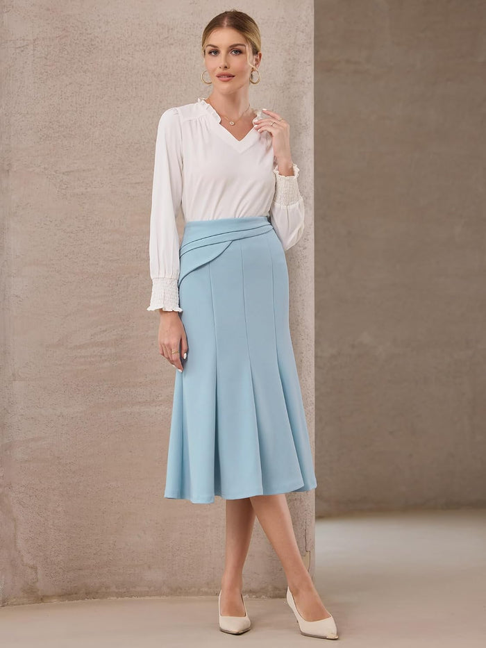 Hobemty Women's Midi Mermaid Skirt Work High Elastic Waisted Fishtails Skirts