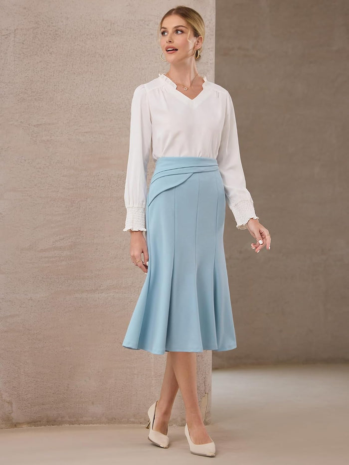 Hobemty Women's Midi Mermaid Skirt Work High Elastic Waisted Fishtails Skirts