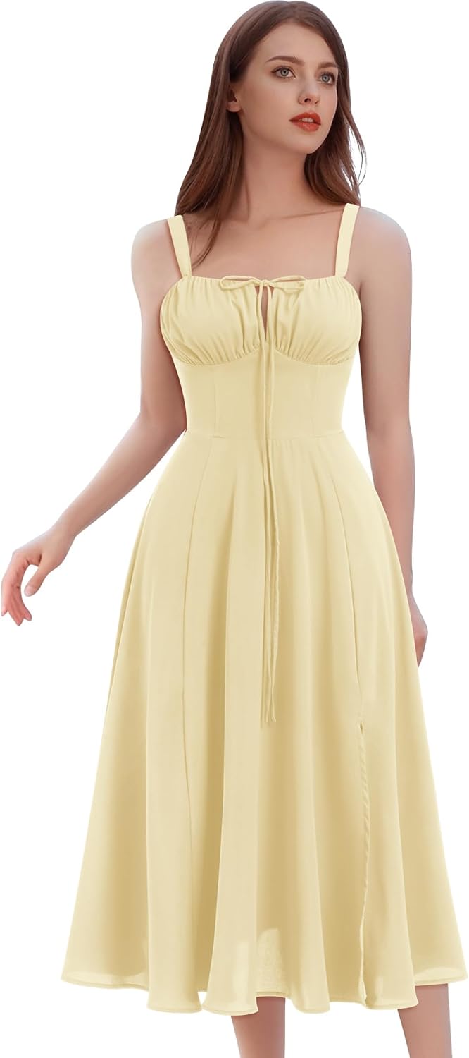 IBTOM CASTLE Women Corset Dress Floral Spaghetti Straps Milkmaid Sundress