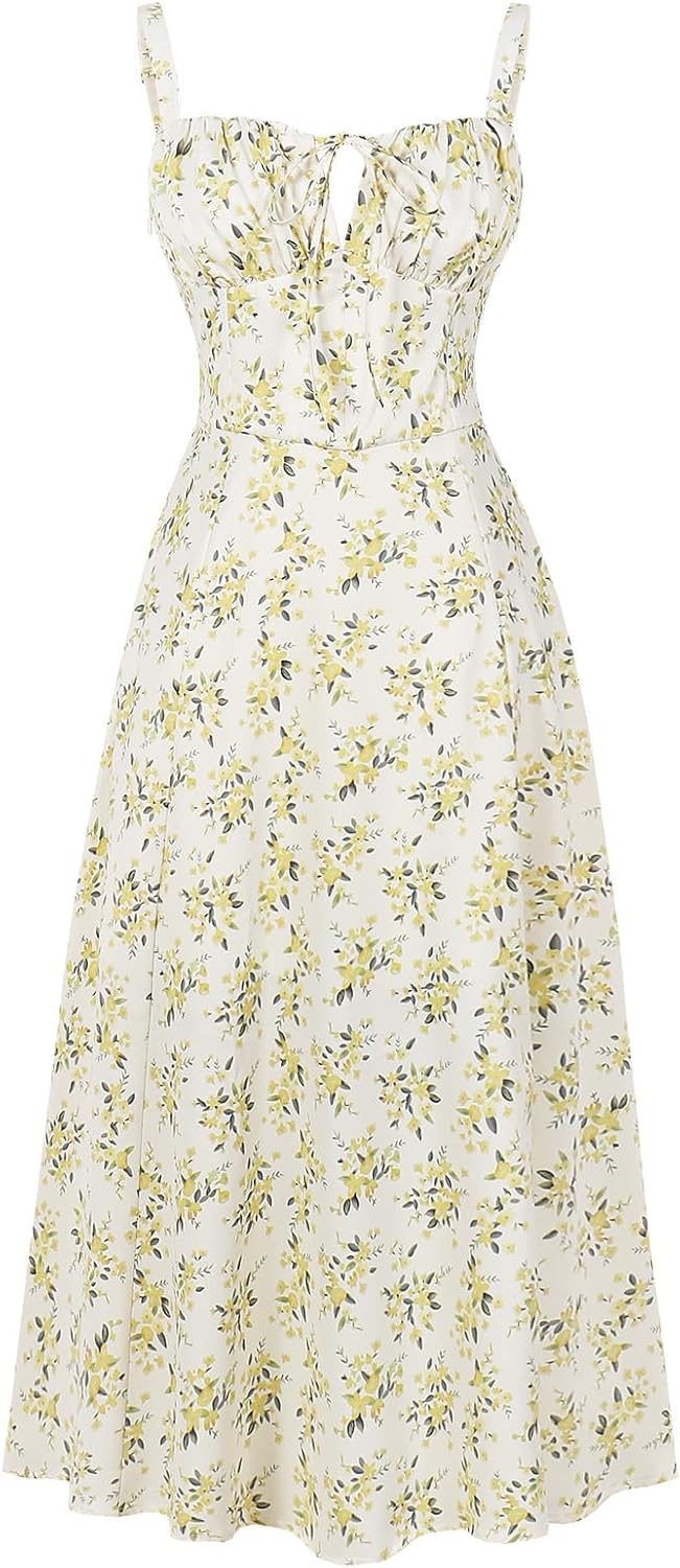 IBTOM CASTLE Women Corset Dress Floral Spaghetti Straps Milkmaid Sundress
