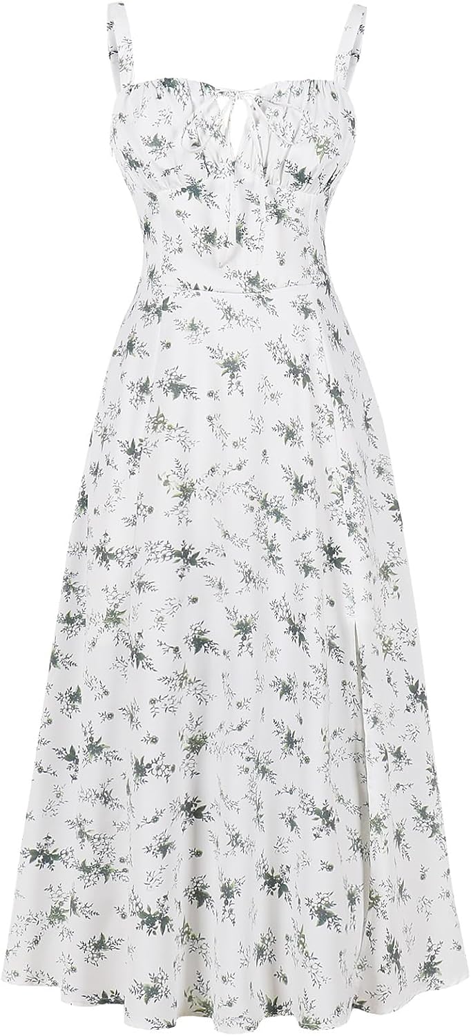 IBTOM CASTLE Women Corset Dress Floral Spaghetti Straps Milkmaid Sundress