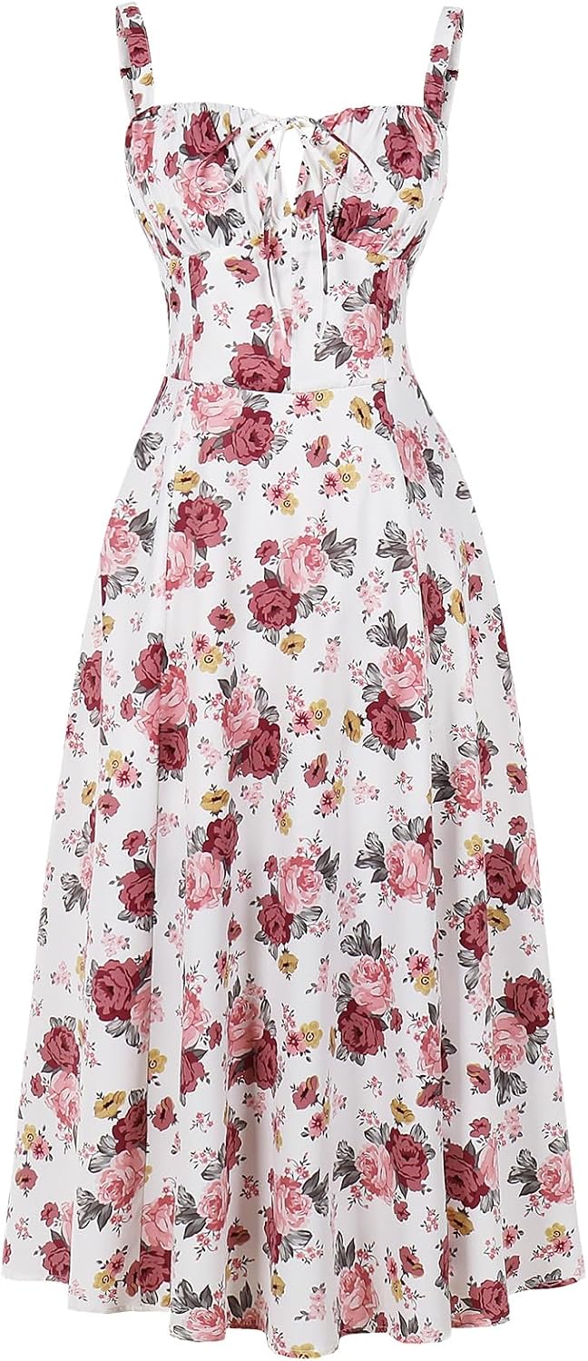IBTOM CASTLE Women Corset Dress Floral Spaghetti Straps Milkmaid Sundress