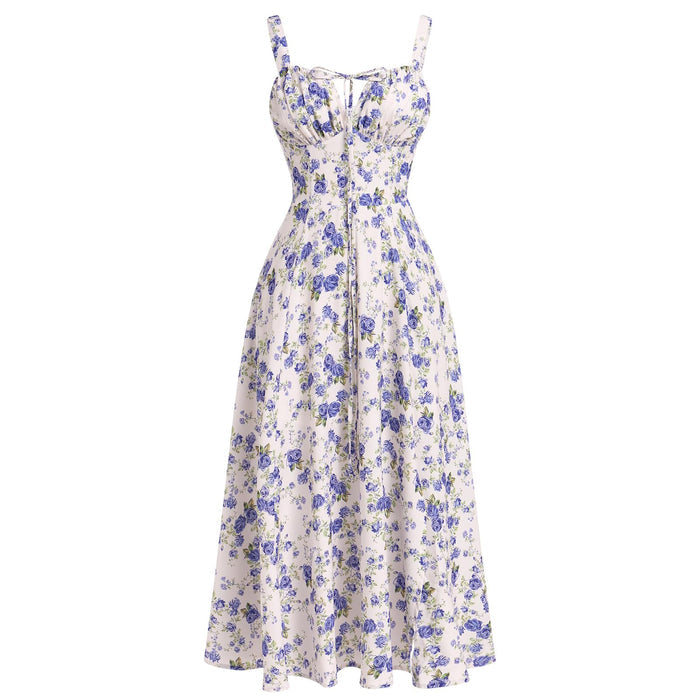 IBTOM CASTLE Women Corset Dress Floral Spaghetti Straps Milkmaid Sundress