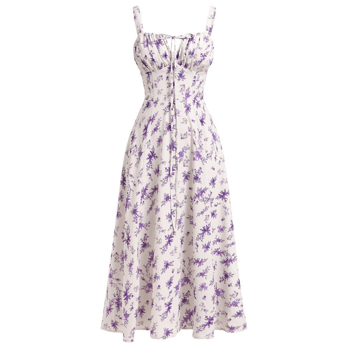 IBTOM CASTLE Women Corset Dress Floral Spaghetti Straps Milkmaid Sundress