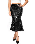JASGOOD Sequin Skirt for Women Stretchy Fishtail Bodycon Sparkly Midi Skirt